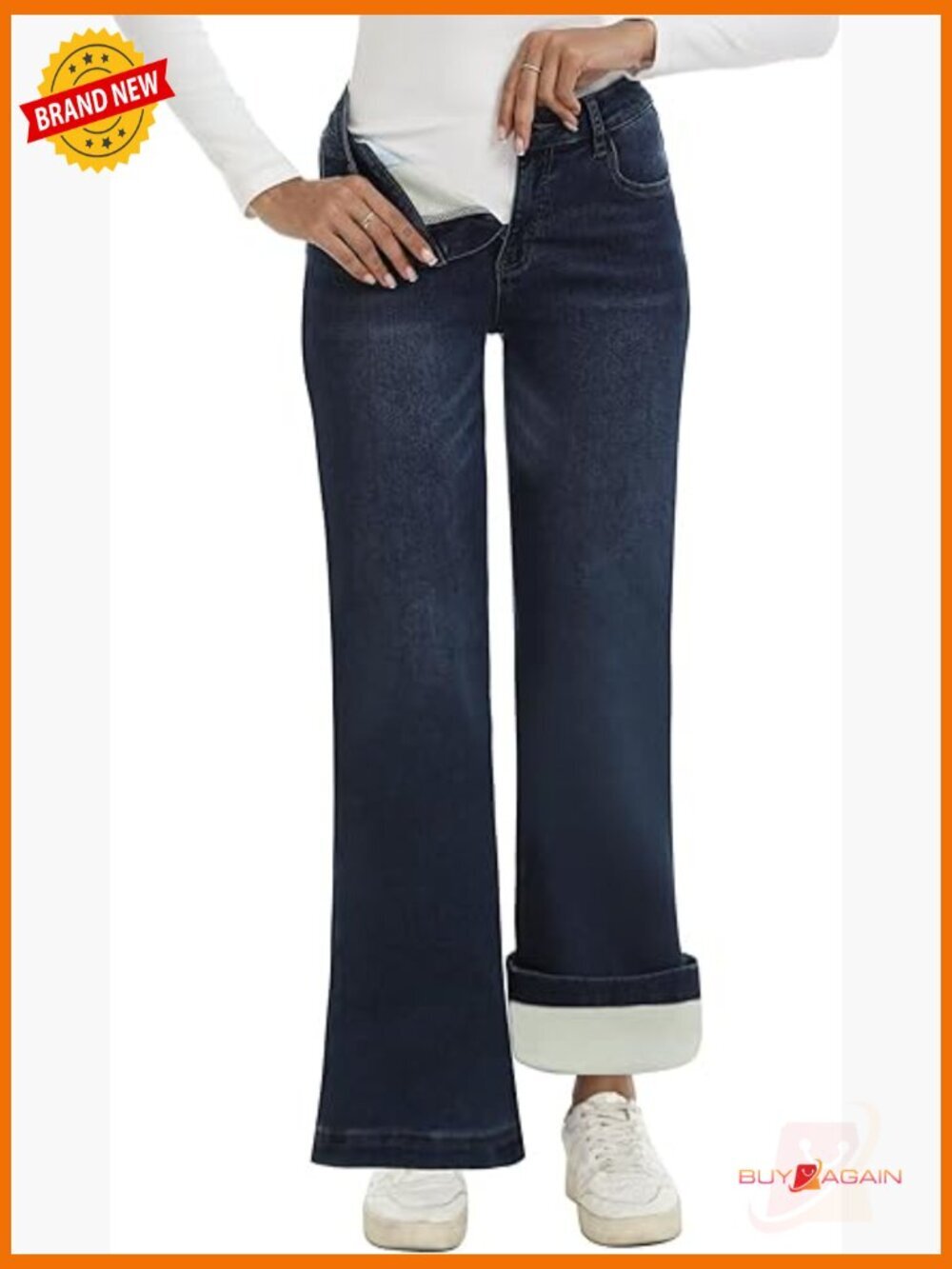 High Waisted Fleece Lined Bell Bottom Jeans Stretchy Winter Thermal Pants